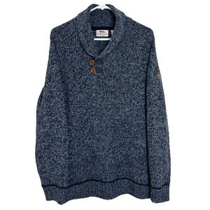 Fjallraven Lada Sweater Lambs Wool Dark Navy Blue Mens Medium Shawl Collar